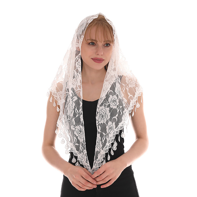 Femmes dentelle écharpe pour église gland Triangle écharpe pure foulards floraux église prière châle espagnol mantille dentelle Bufanda Mujer