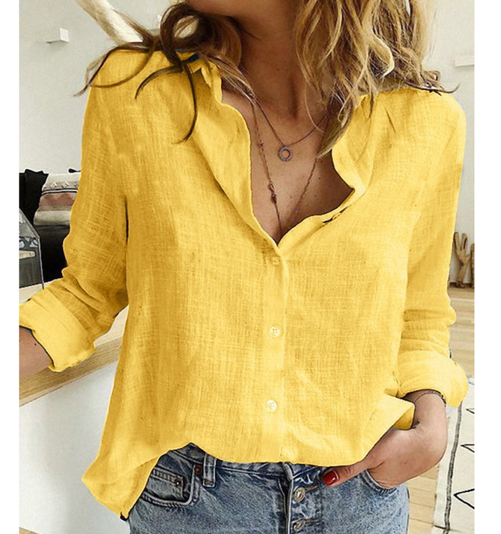 Chemise ample en coton et lin pour femmes, décontractée, manches longues, élégante, couleur unie, chemisier à revers Harajuku, Vintage, surdimensionné, tunique Streetwear Y2K