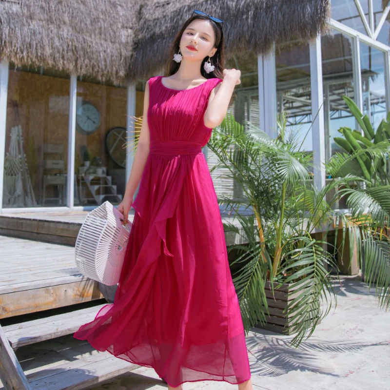 InjSummer-Robe longue décontractée pour femmes, robes élégantes, mode coréenne, haute qualité, nouveau, LqGene, 100%, 2024