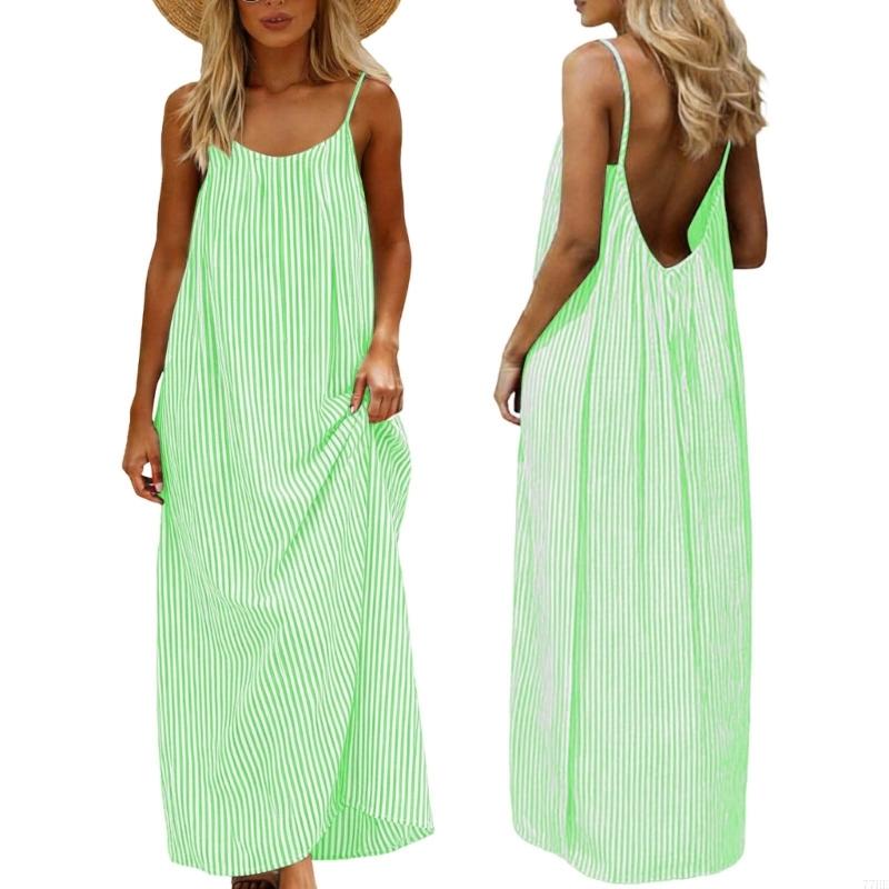 77HE Robes pour femmes Robe camisole décontractée Maison vacances Plage Sans manches avec cravate