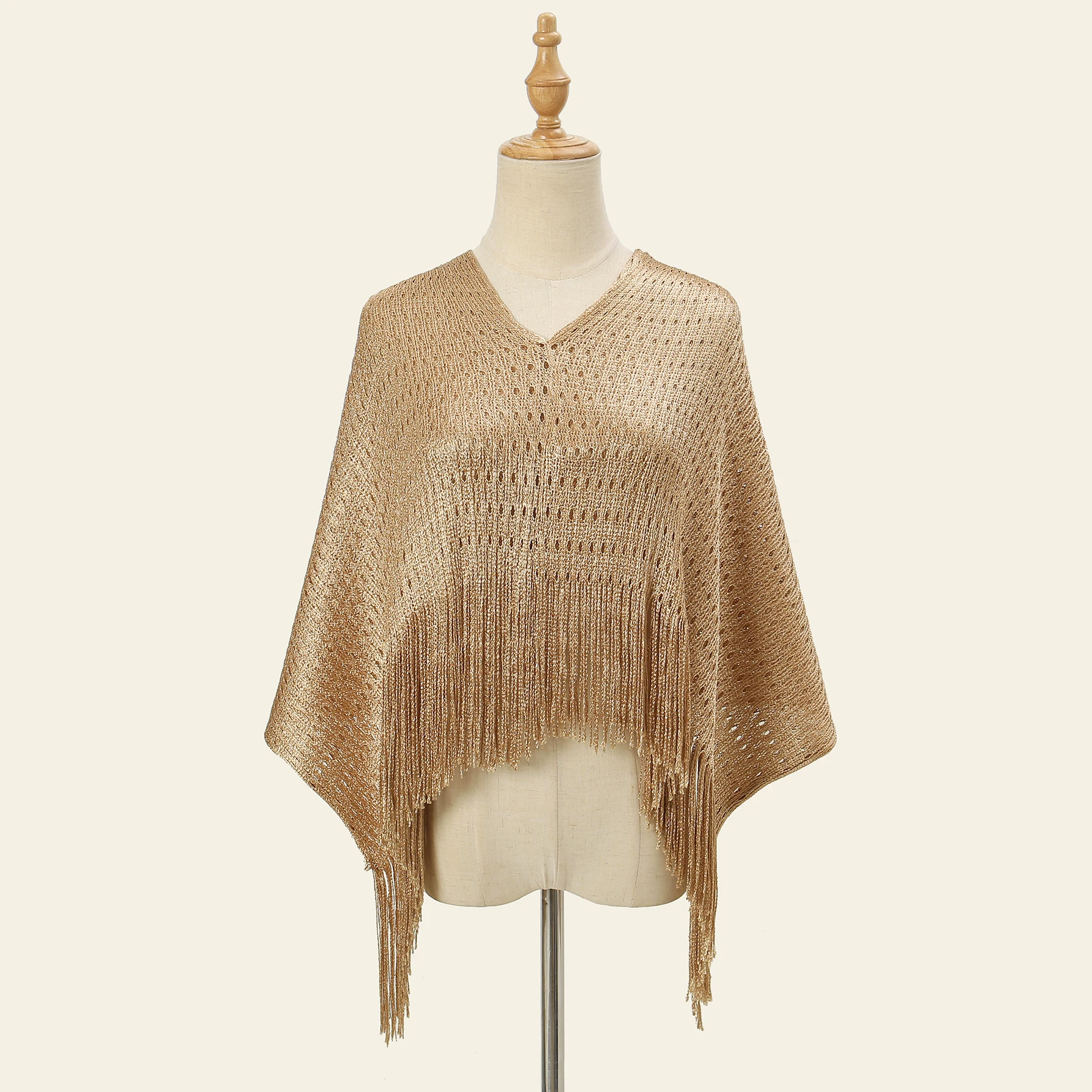 Robe de Soirée en Dentelle Transparente à Pampilles Creuses, Châle de Protection Solaire Brcorporelle, Fil localité et Argenté, Longue Écharpe Fine à Paillettes