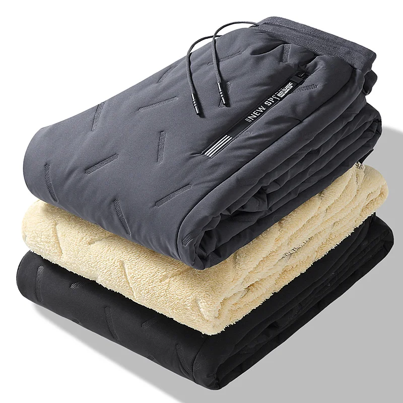Vêtements de survêtement d'hiver pour hommes, pantalon de survêtement en polaire épaisse en laine d'agneau, pantalon thermique décontracté, imperméable, coupe-vent, en coton chaud