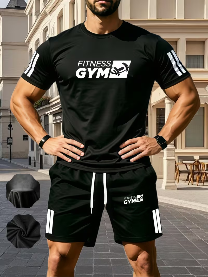 Ensemble sportif deux pièces pour homme : T-shirt à manches courtes et short – Tenue de sport pour la course et le fitness – Promotion estivale – Nouveauté très demandée