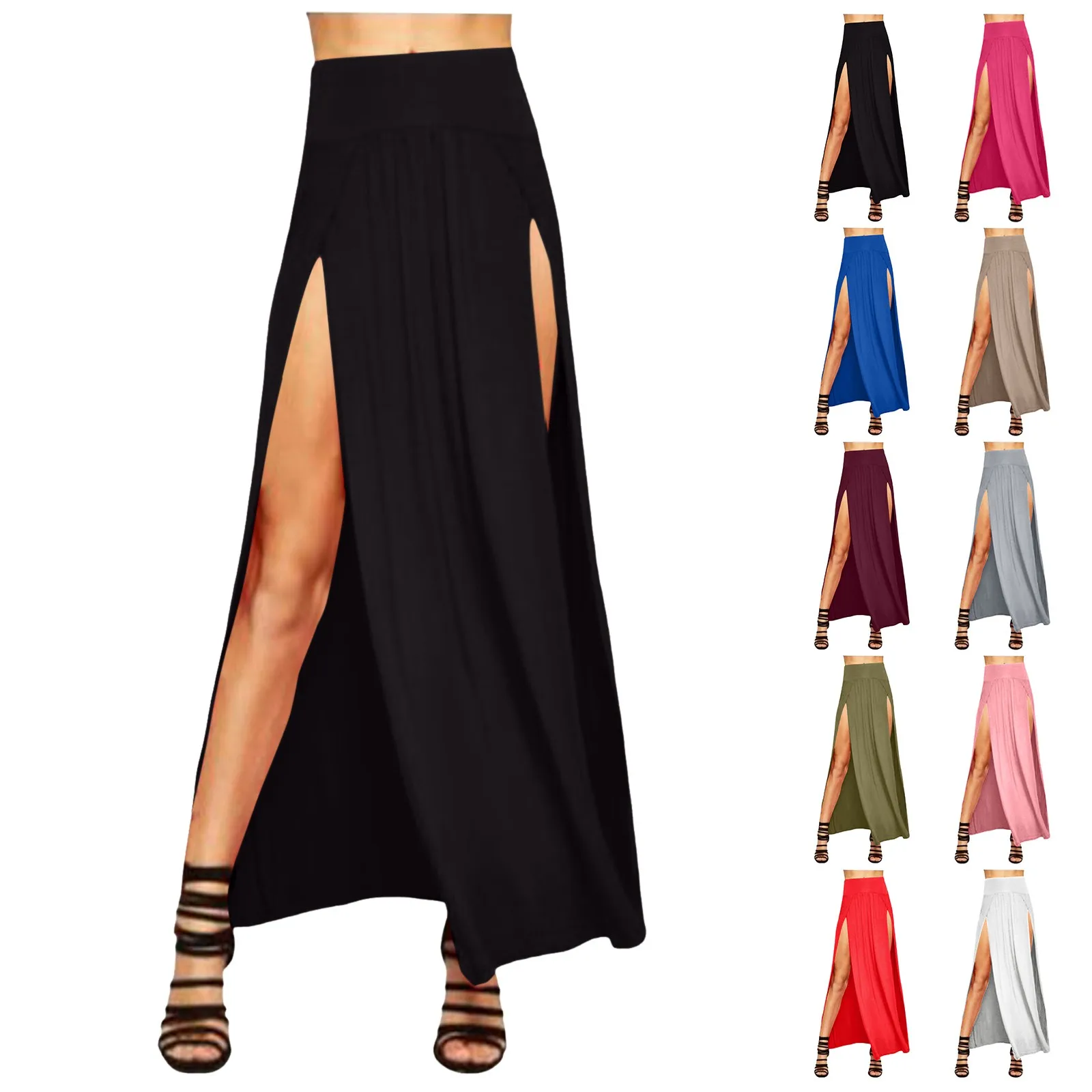 Jupes pour femmes femmes Double fente Maxi jupe longue dames plaine basique deux côtés fente 4 22 jupe courte en cuir