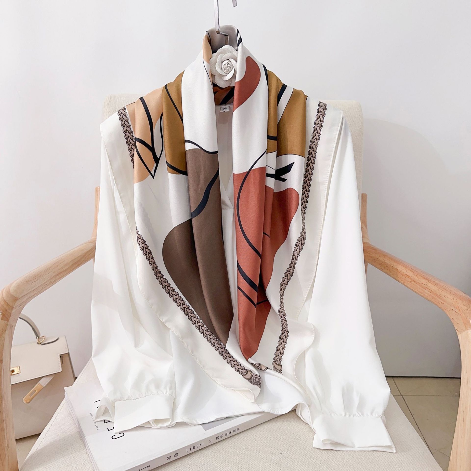 Foulard carré en sergé pour femmes, châle imprimé, enveloppes de la présidence féminine, foulard pour les cheveux, bandana pour les mains, foulards pour la tête, hijab, crème solaire de plage, 90cm