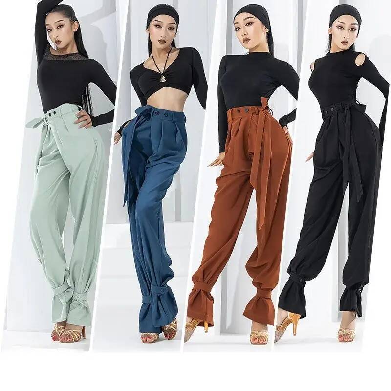 Robe de danse latine pour adultes, pratique professionnelle, pantalon Standard National moderne, taille à boutons, Costume pour adultes, vêtements de Tango Rumba