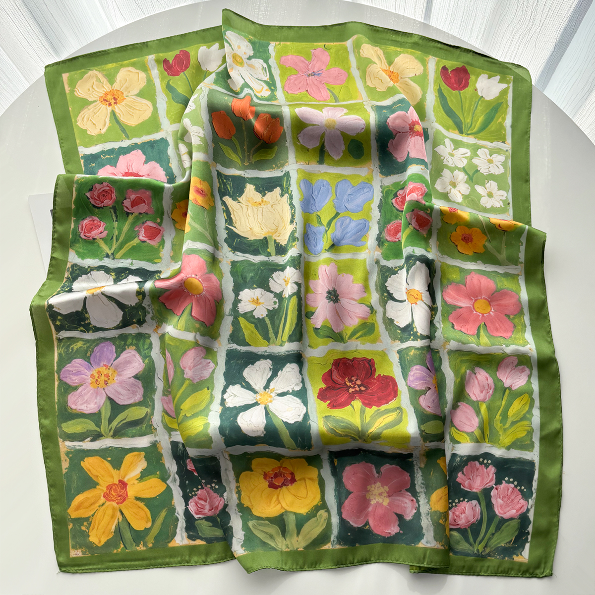 Foulard carré à fleurs de luxe pour femmes, élégant, Hijab, châle, solide, doux, Imitation soie, pour voyage