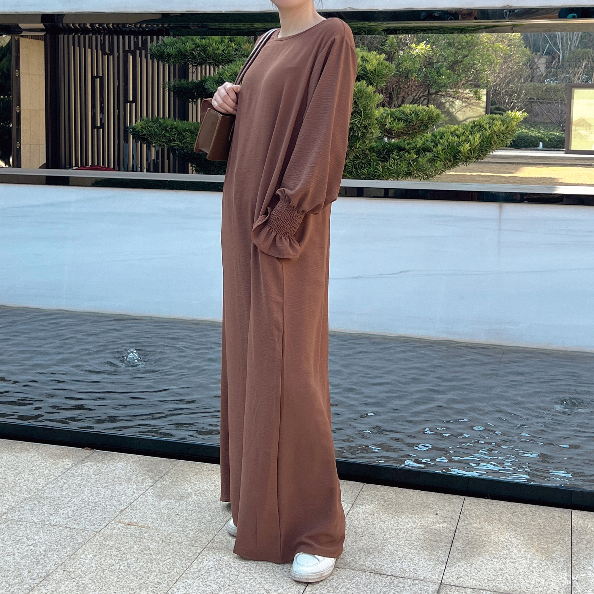 Robe intérieure ample sous abaya avec manches smockées, robe abaya musulmane pour femme Ramadan, vêtements islamiques hijabi turcs de Dubaï