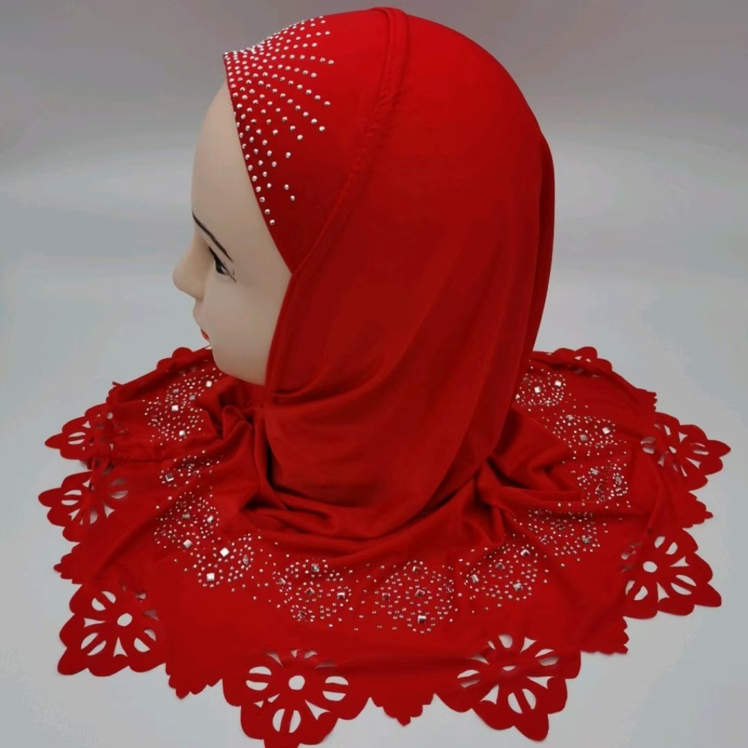 Bonnet Hijab Enfant Fille à Paillettes et Strass, Style Malaisien, Bonnet Instantané Uni, Coiffe Musulmane Islamique pour Enfants