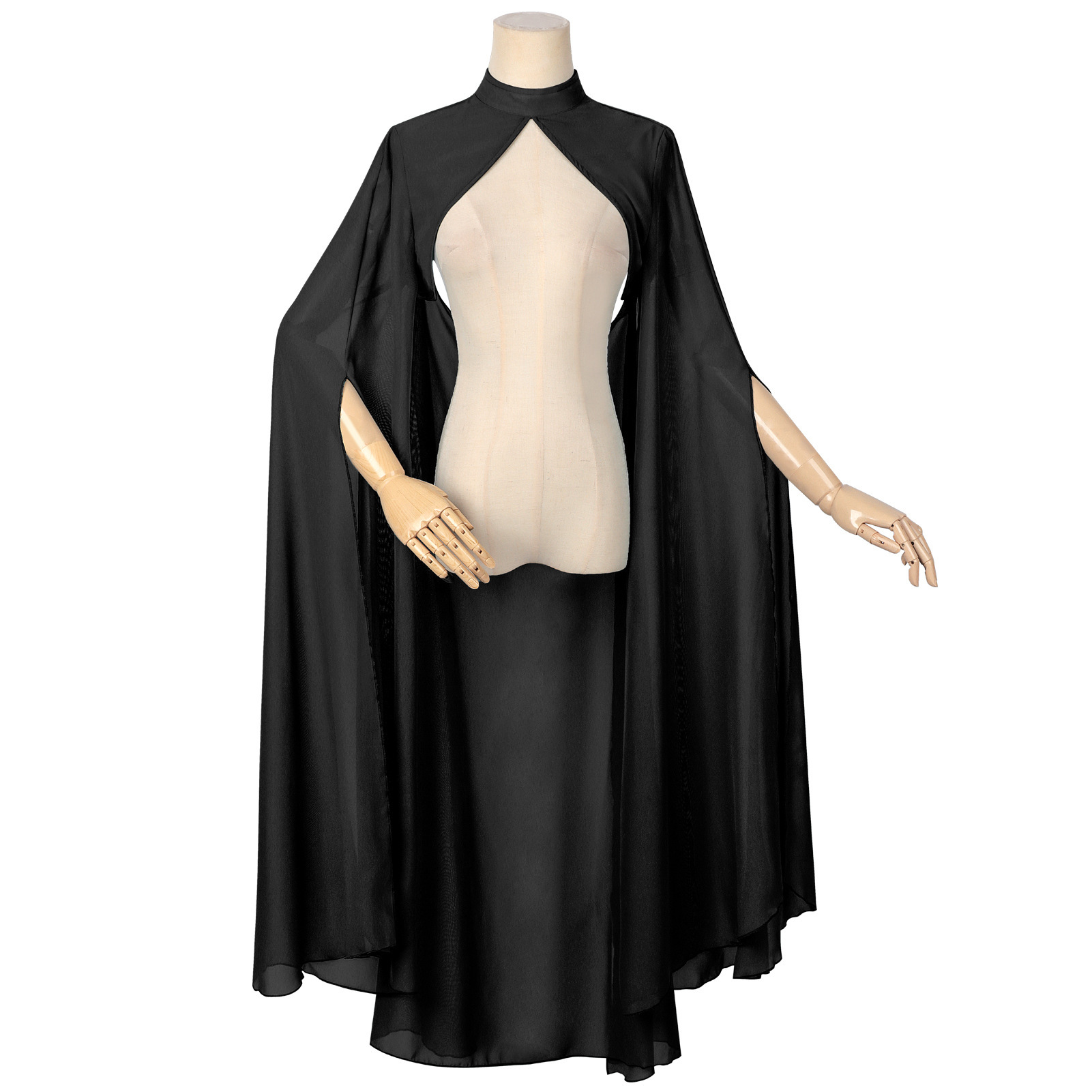 Cape en mousseline pour femme - Col montant, dos ouvert, style médiéval Renaissance, costume de fée pour Halloween, cosplay et mariage
