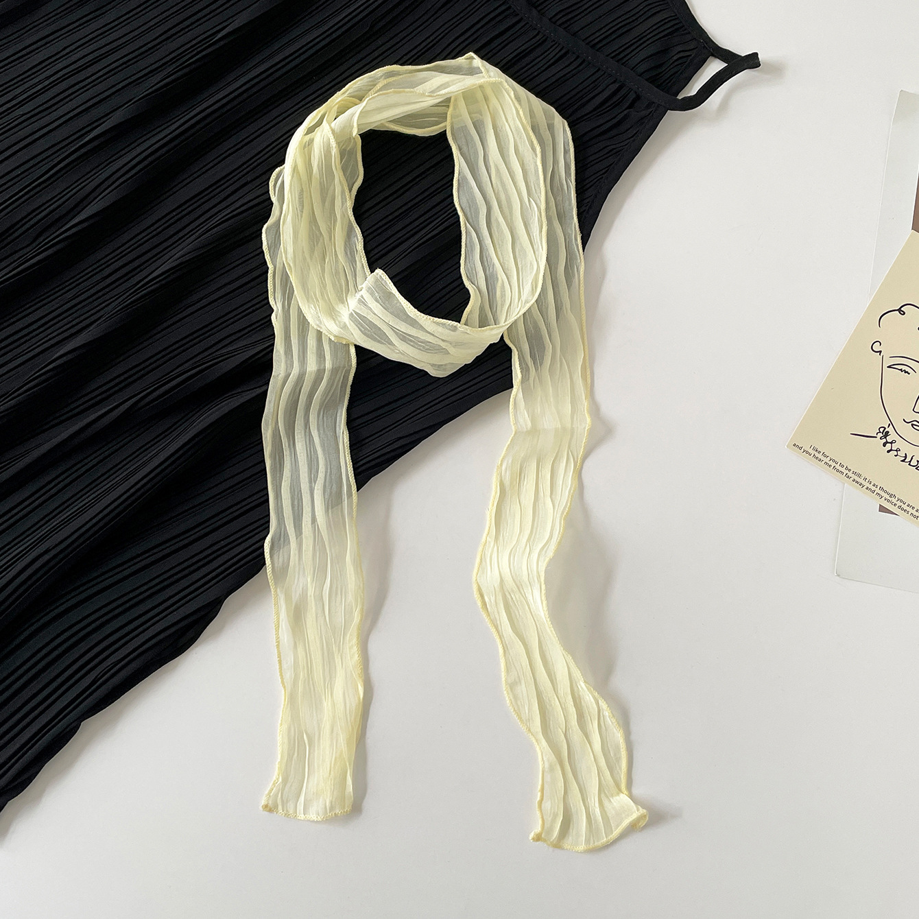 Écharpe fine en mousseline froissée légère et transparente, foulard multi-usage, bandeau pour cheveux, accessoire pour poignée de sac, pour le quotidien, le bureau ou comme cadeau