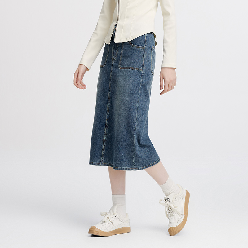 Jupe longue droite en jean fendue pour femme Semir, style rétro urbain, confortable pour le quotidien, collection automne 2026
