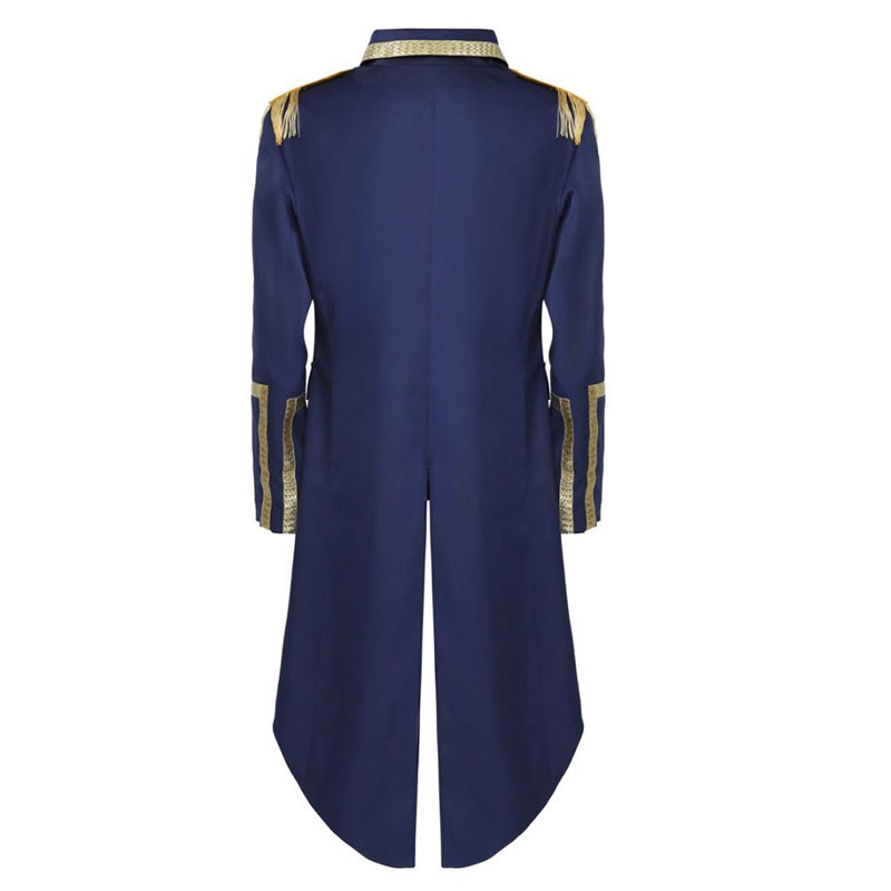 Veste de costume militaire double boutonnage pour homme, style frak royal victorien, avec garniture dorée, pour Halloween, cosplay et spectacle