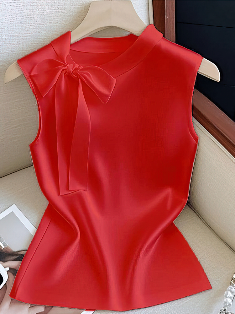 Élégant nœud noué soie Satin épaules dénudées haut sans manches femmes débardeur de base taille haute dame bureau décontracté recadrée t-shirt