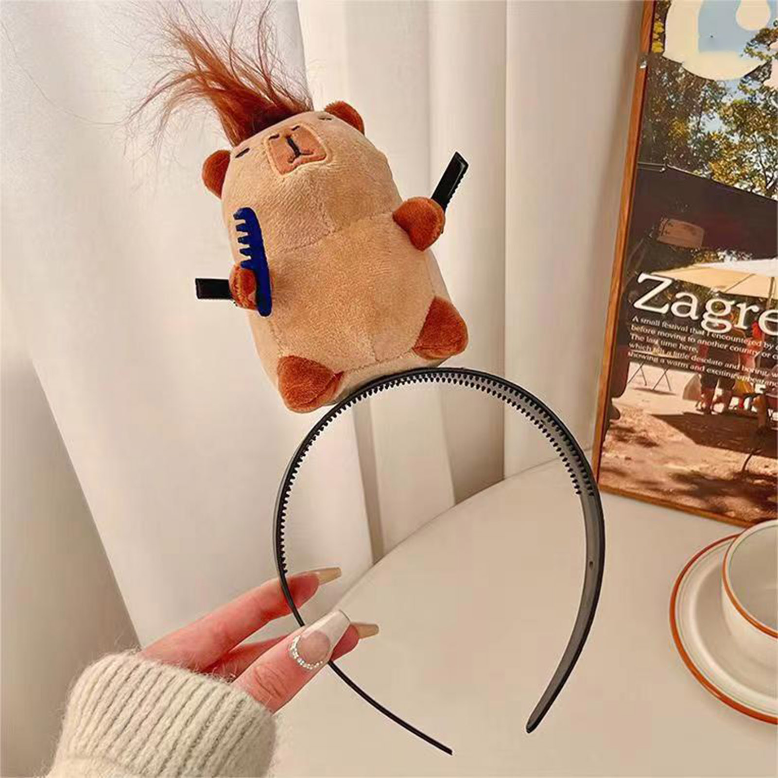 Bande dessinée Capybara bandeau créatif cheveux longs en peluche poupée bandeau drôle lavage coupe soufflage cheveux cerceau cheveux accessoires
