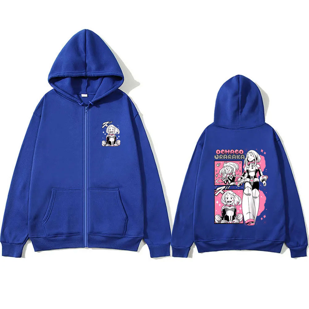 Sweat-shirt à capuche avec fermeture éclair Anime My Hero Academia, veste à fermeture éclair Ochaco Uraraka pour hommes et femmes, Y2k, mignon, Kawaii, surdimensionné