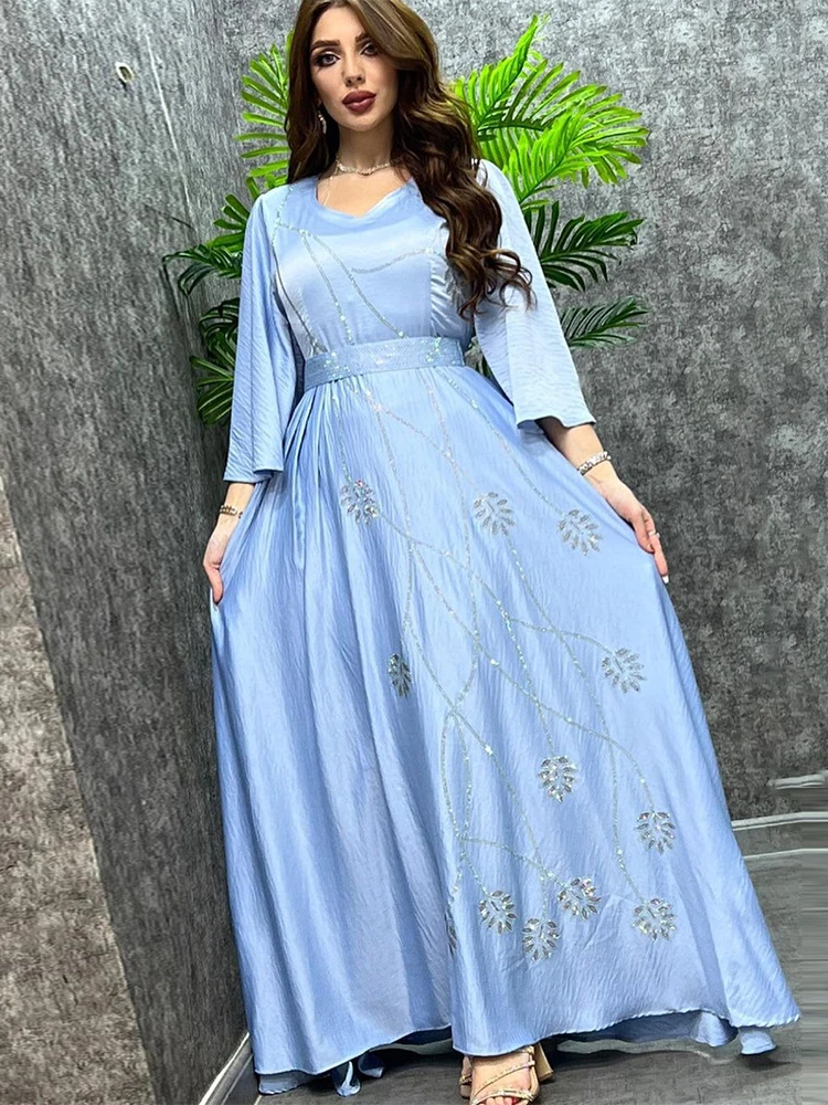 Robe de soirée musulmane à lacets pour femmes, Abaya, Hijab, Ensemble de caftan marocain, Diamant, Turquie, Éducatif
