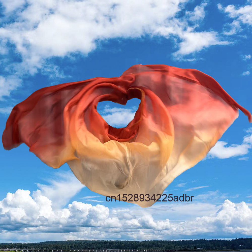 Blanc + Orange + vin rouge 100% voiles de soie véritable châles femmes écharpe personnalisé voiles de danse du ventre teint à la main voile de soie chinoise