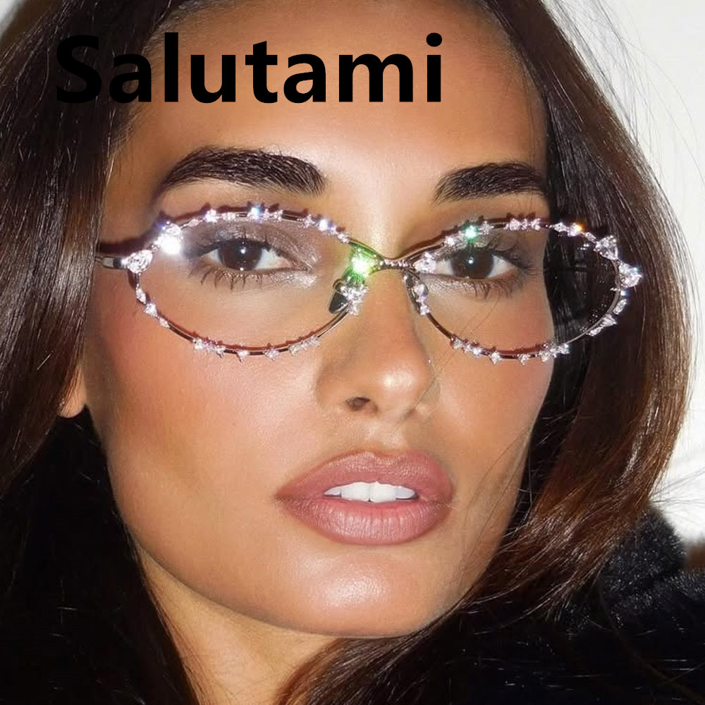 Petites lunettes de soleil ovales brillantes en cristal pour femmes, nouvelle mode en alliage strass, lunettes de soleil de luxe pour dames, nuances rondes sexy pour la conduite
