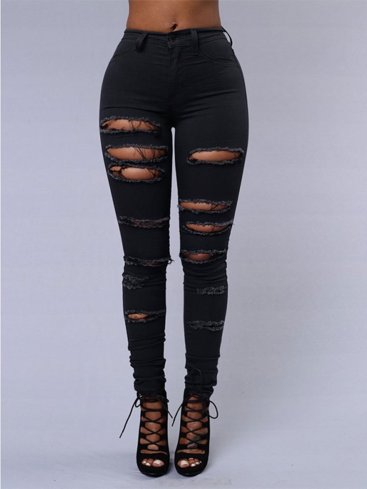 Jean polyvalent de couleur unie pour femmes, pantalon crayon ajouré européen et américain, coupe cintrée minimaliste