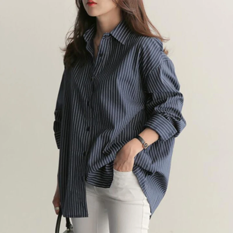 Chemise à rayures pour femmes, chemisier ample à manches longues, surdimensionné, décontracté, vêtements à rayures, printemps-automne, 2026