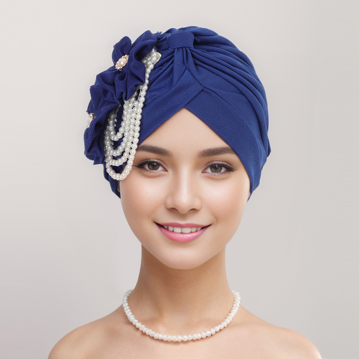 Turban à Perles pour Femme, Design Floral, Bandeau, Écharpe de Sauna Musulmane, Bonnet, Perte de Cheveux