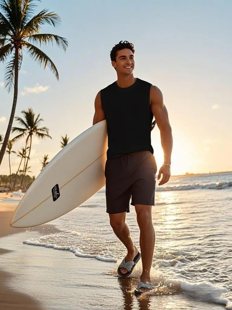 Débardeurs pour hommes, chemises sans manches pour l'entraînement, débardeurs en polyester de couleur unie à séchage rapide pour l'été, t-shirts de sport pour la plage