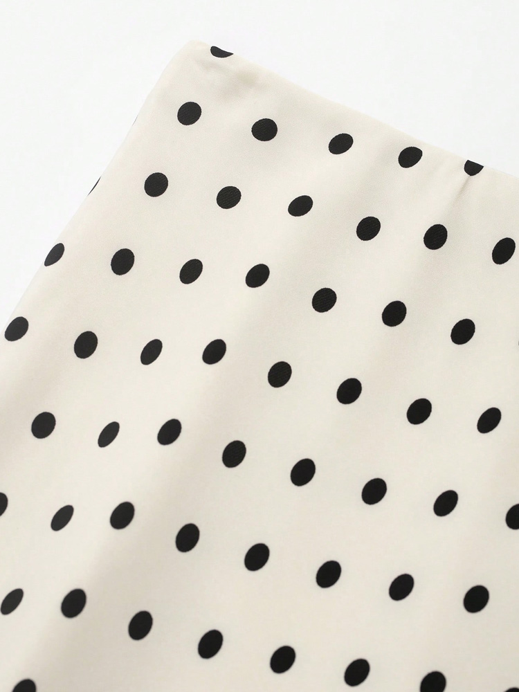 Jupe mi-longue à pois pour femmes, avec fermeture éclair latérale et patchwork en dentelle, adaptée à l'été