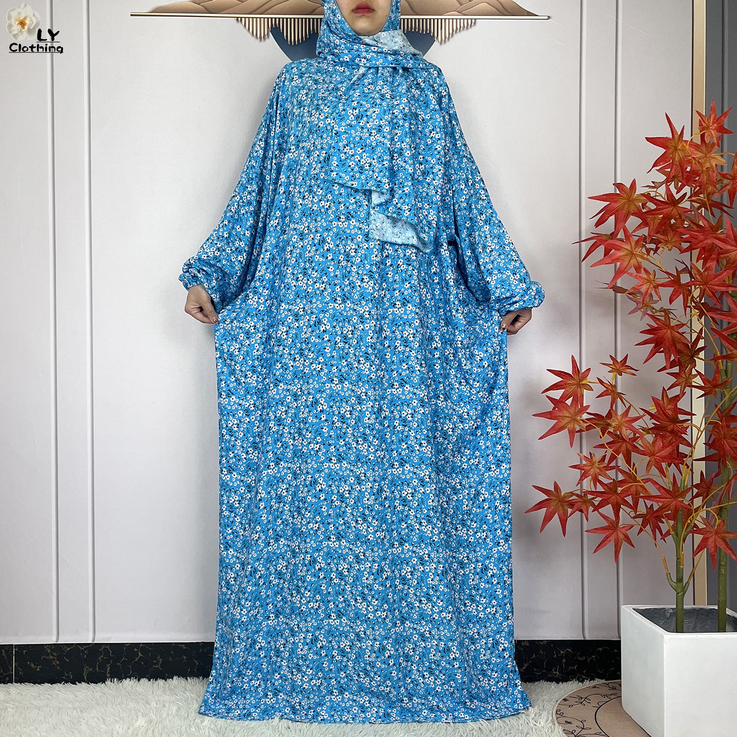Vêtement de prière en coton pour femmes musulmanes, Ramadan, Dubaï, Turquie, Floral, Robe à manches longues, Abaya traditionnelle africaine, Islam, 2024