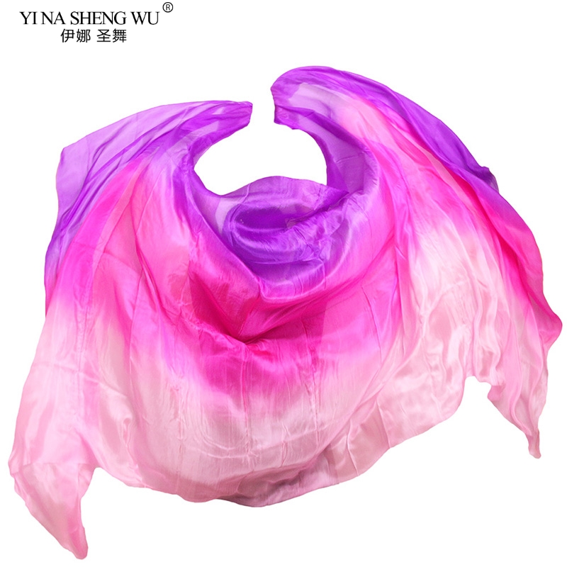 Voiles de danse du ventre personnalisés 100% soie véritable, écharpe à main, châles, accessoire de spectacle sur scène dégradé