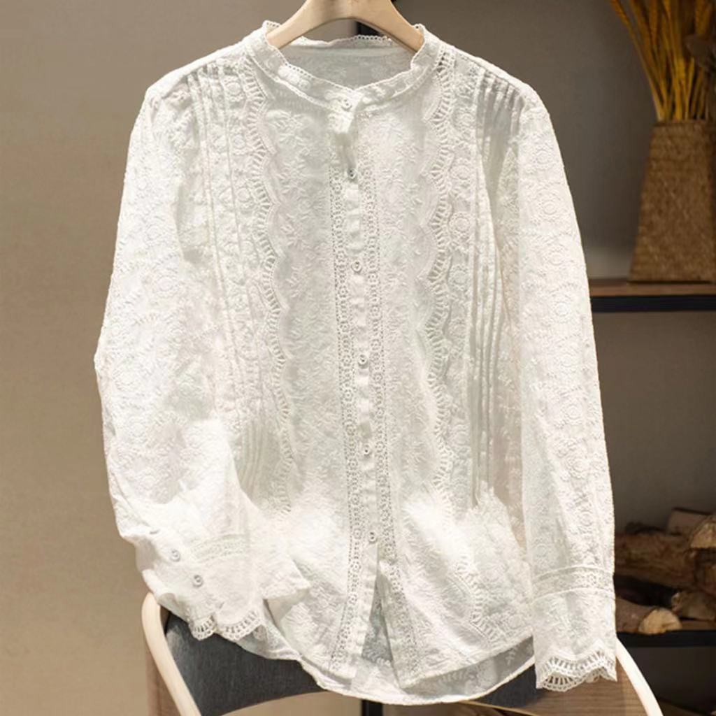 Blouses élégantes et raffinées pour femmes, style bohème, à manches longues, en dentelle brodée et ajourée, chemisiers pour dames, vêtements de mode pour femmes 2027