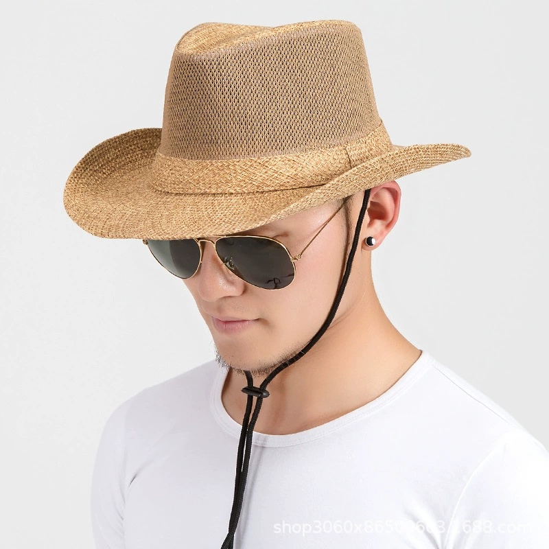 Chapeau de paille pour homme : Chapeau de soleil respirant pour le printemps/été, idéal pour les chantiers extérieurs, chapeau décontracté, casquette formelle, casquette de pêche