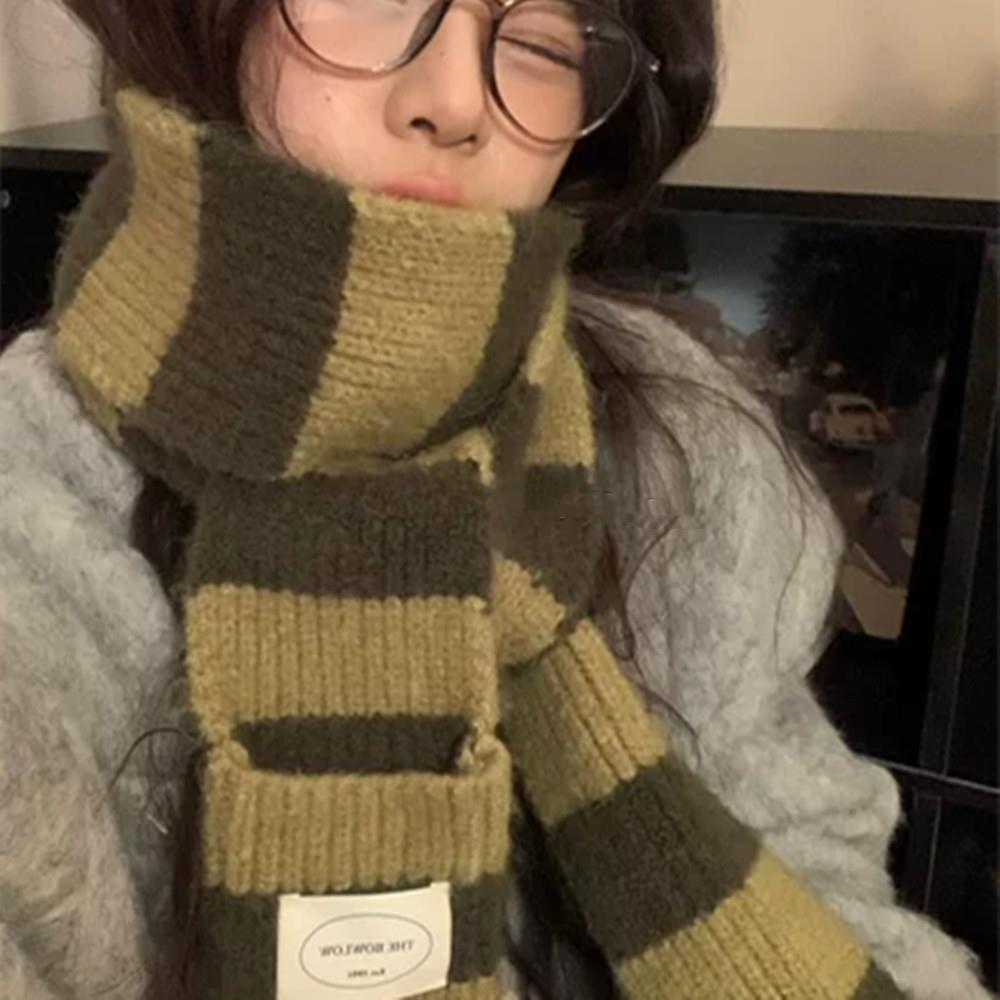 Écharpe tricotée en laine douce rayée coréenne pour femme, écharpe Simple et épaisse et chaude, Y2K Harajuku, longue et étroite, cadeaux de noël, hiver