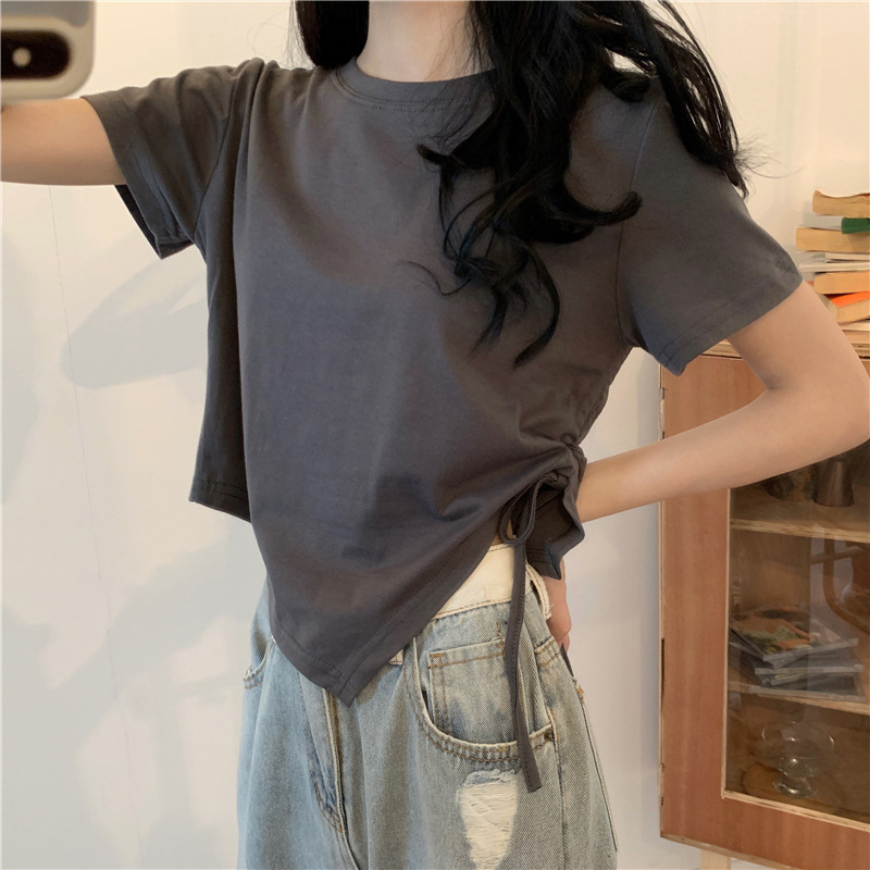 Fente pansement col en V Sexy haut court femmes coréen décontracté été nouveau T-shirt à manches courtes Y2K Streetwear haut tendance pour les femmes