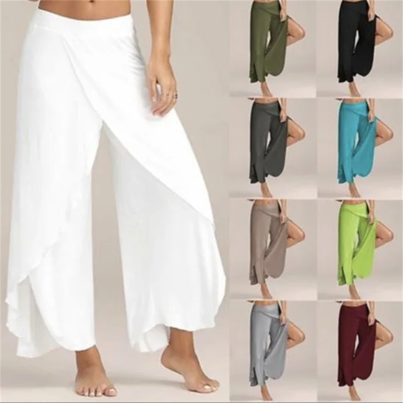 Pantalon croisé à jambes larges pour femmes, pantalon de yoga sexy
