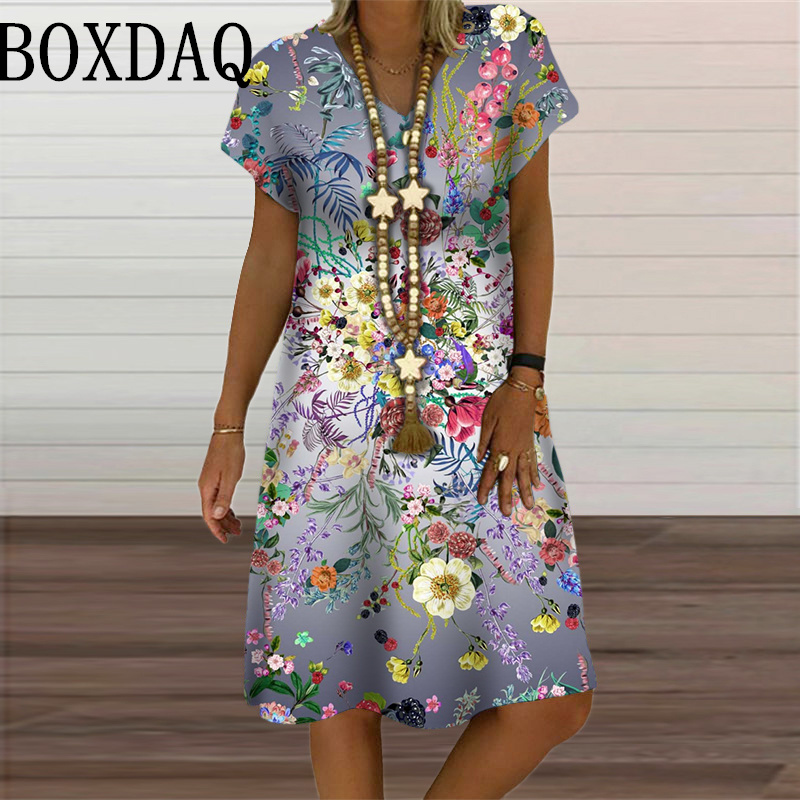 Robe à motif papillon 3D pour femmes, vêtements pour femmes, mode respirante, manches courtes, imprimé fleuri, robes décontractées à col en V, été, 2024