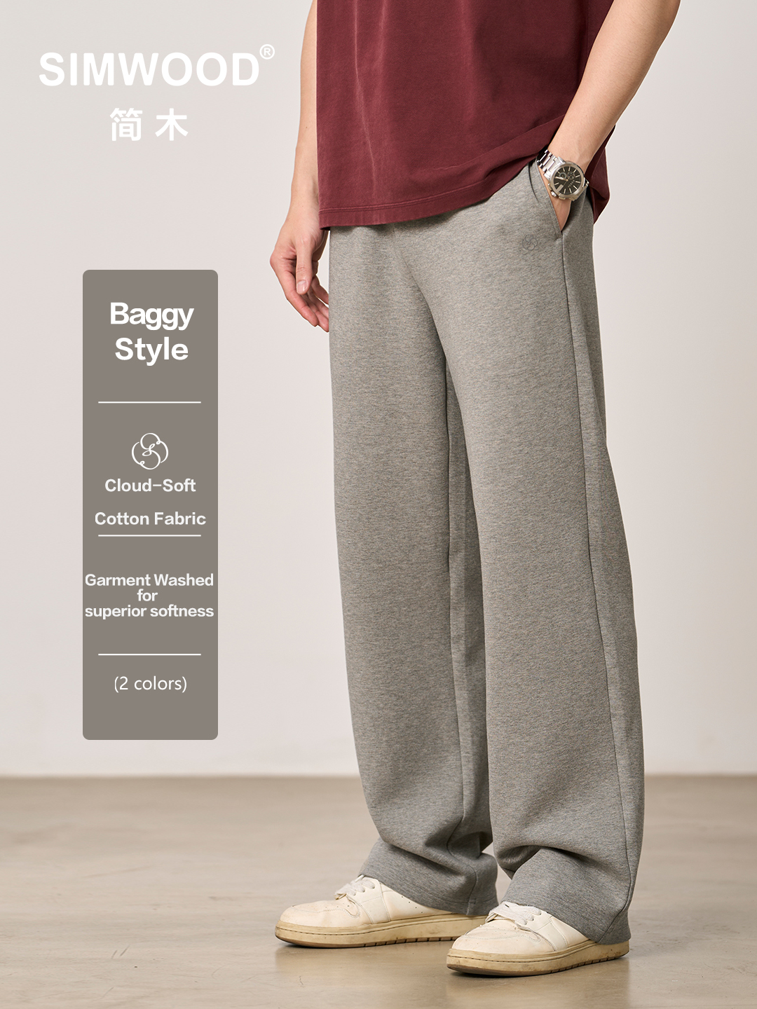 SIMWOOD 2026 Nouveaux Pantalons de Jogging Ultra Doux 400 g/m² pour Hommes, Lavage Textile, Coupe Ample, Style Décontracté, Poids Lourd