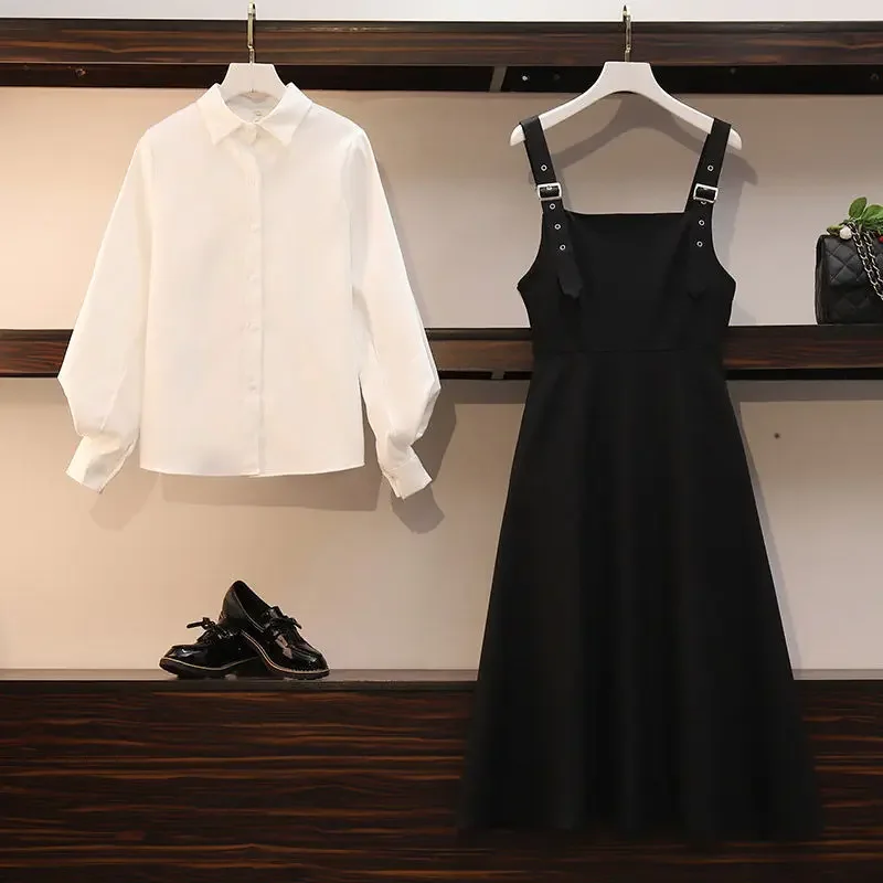 Nouvel ensemble femme grande taille 2026, costume printemps et automne, chemise + robe, ensemble deux pièces pour femme
