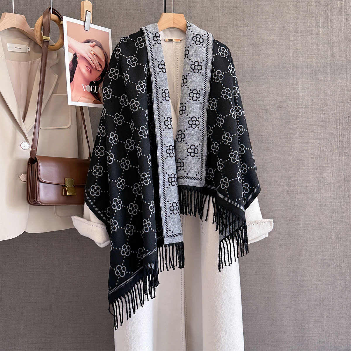 Écharpe chaude en cachemire de luxe pour femme, châle enveloppant, Double face, imprimé Floral, Pashmina Bufanda, Poncho de voyage, étoles