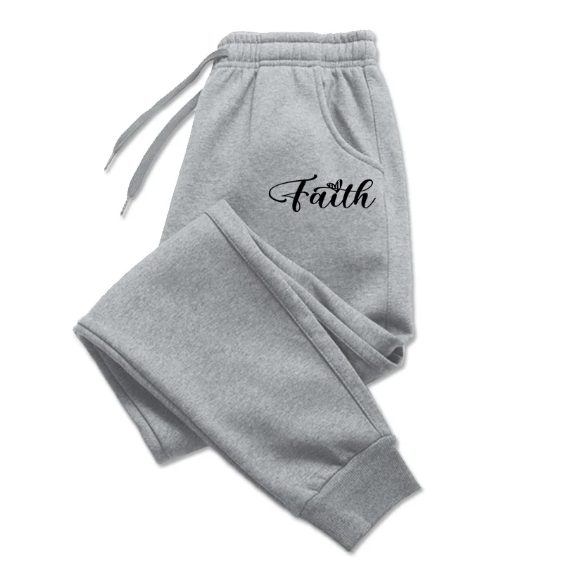 Pantalon de jogging long en molleton pour femme, imprimé lettres 'Faith', pour l'automne et l'hiver, idéal pour le sport, le fitness et les activités de plein air, style décontracté et tendance
