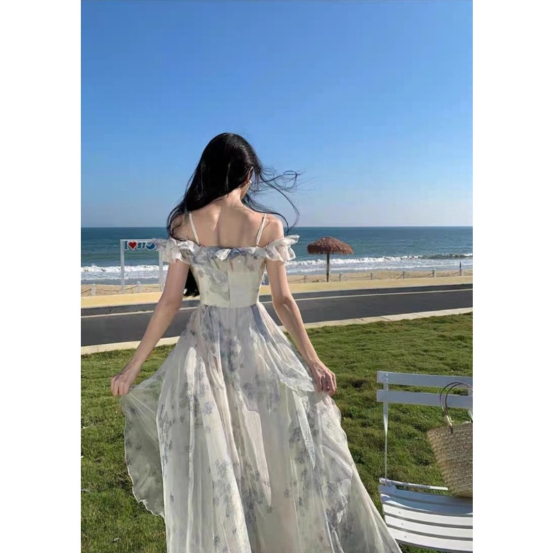 Robes d'été à volants pour femmes, style coréen, robe longue à bretelles pour vacances à la plage, nouvelle collection féerique 2026