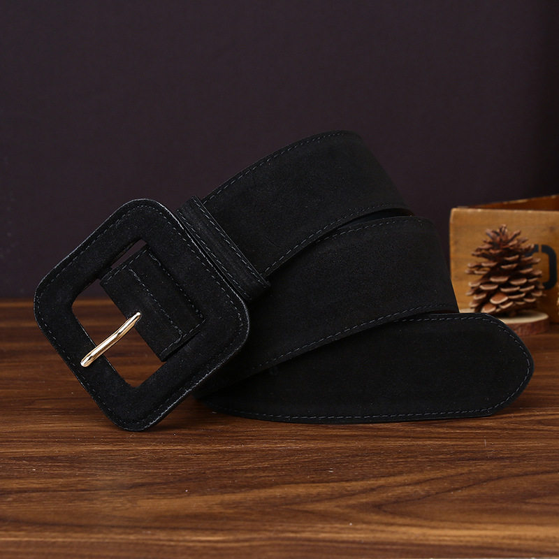 Large ceinture en daim noir pour femmes, Vintage, ceinture cintrée, robe classique, manteau, ceinture, accessoire de pull