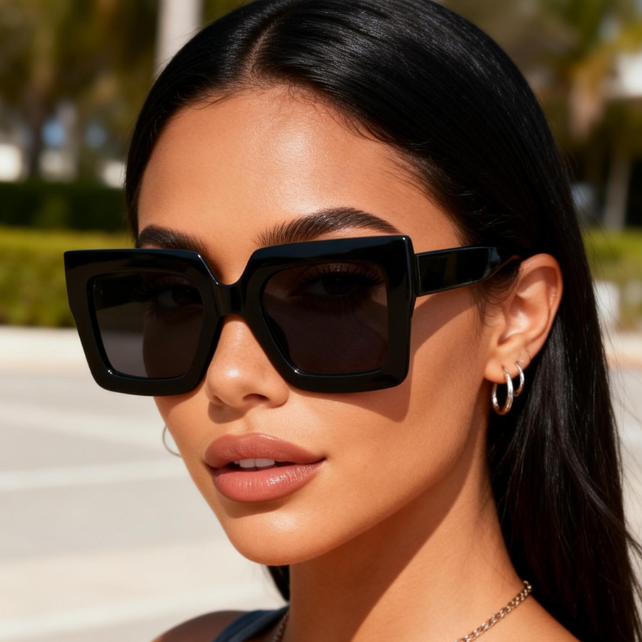 Une paire de lunettes de soleil rétro à monture large et couleur unie pour femmes, idéales pour le shopping, le quotidien, les voyages, les vacances et les cadeaux.