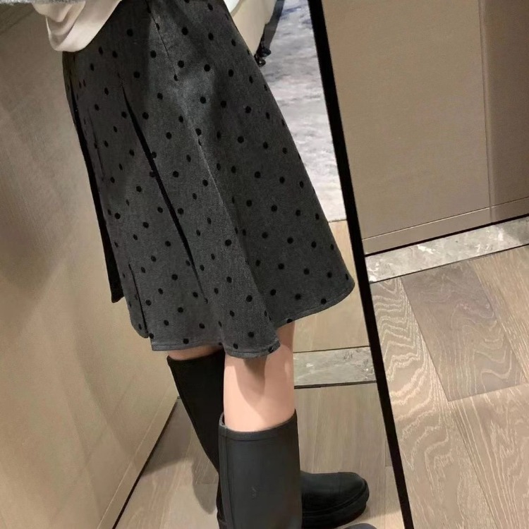Jupe froncée à points ondulés pour femmes, Y2k, taille haute, mi-longue, nouvelle collection printemps automne 2025, jupes trapèze grises