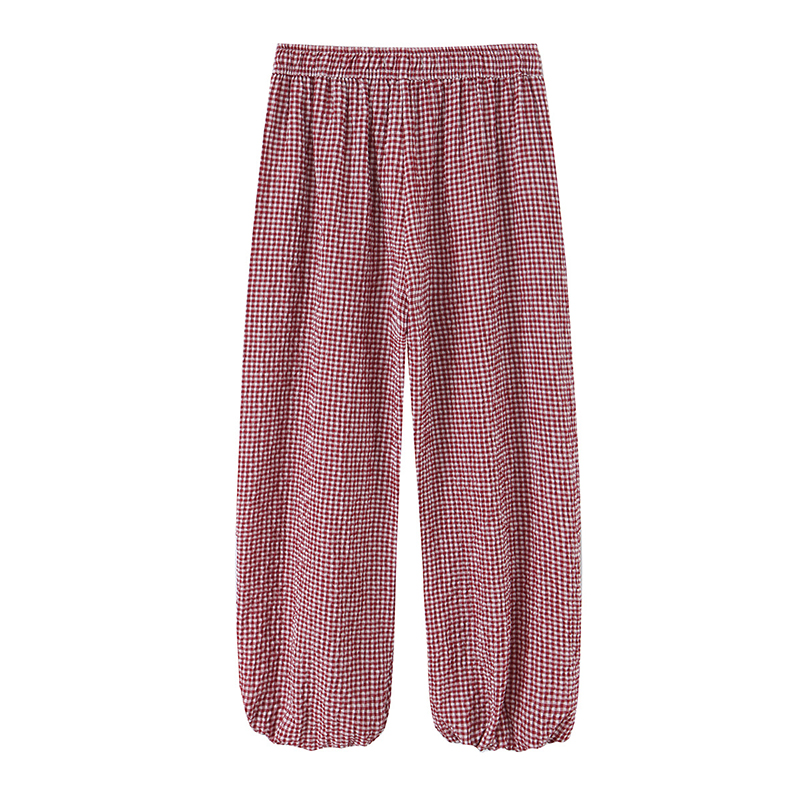 Pantalon Bloomers à cordon de serrage à carreaux rouges pour femmes, taille haute, coupe ample, pantalon d'été, sorties décontractées
