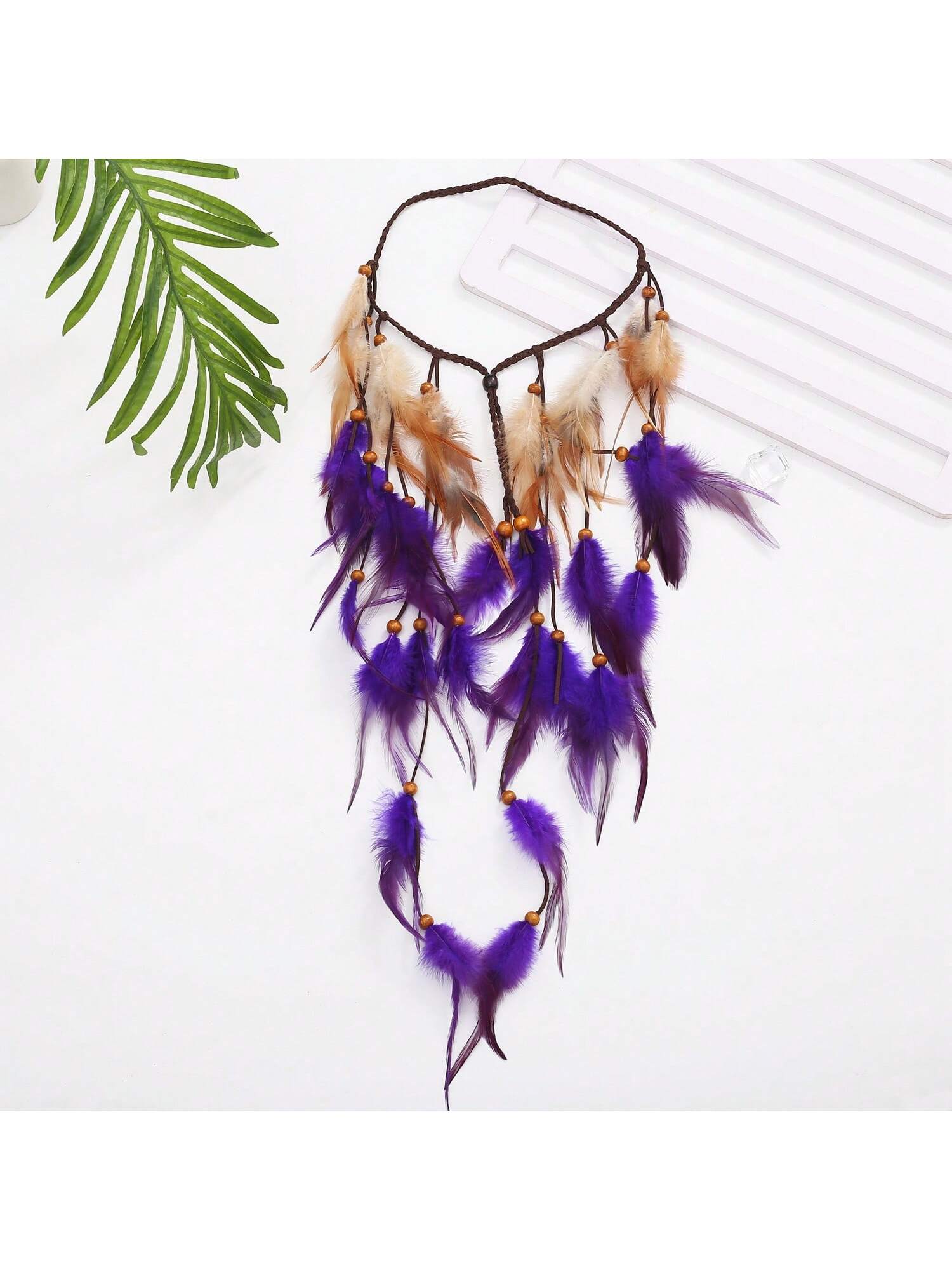 Serre-tête bohème à plumes, accessoire de tête hippie violet, coiffe indienne à plumes, accessoires de cheveux pour femme