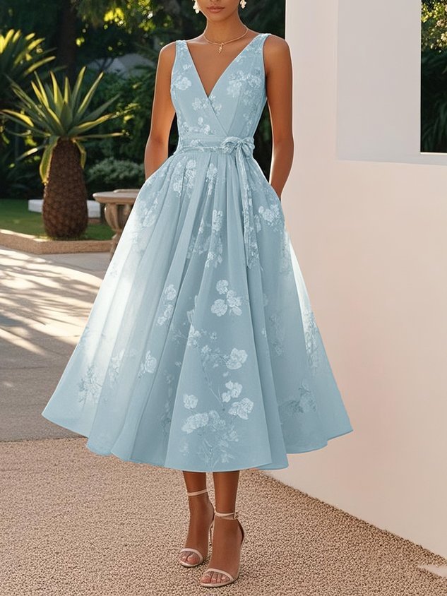 Robe de soirée douce, impression numérique, ample, décontractée, mode, tempérament élégant, vêtements pour femmes, gilet sans manches, col en v, longue