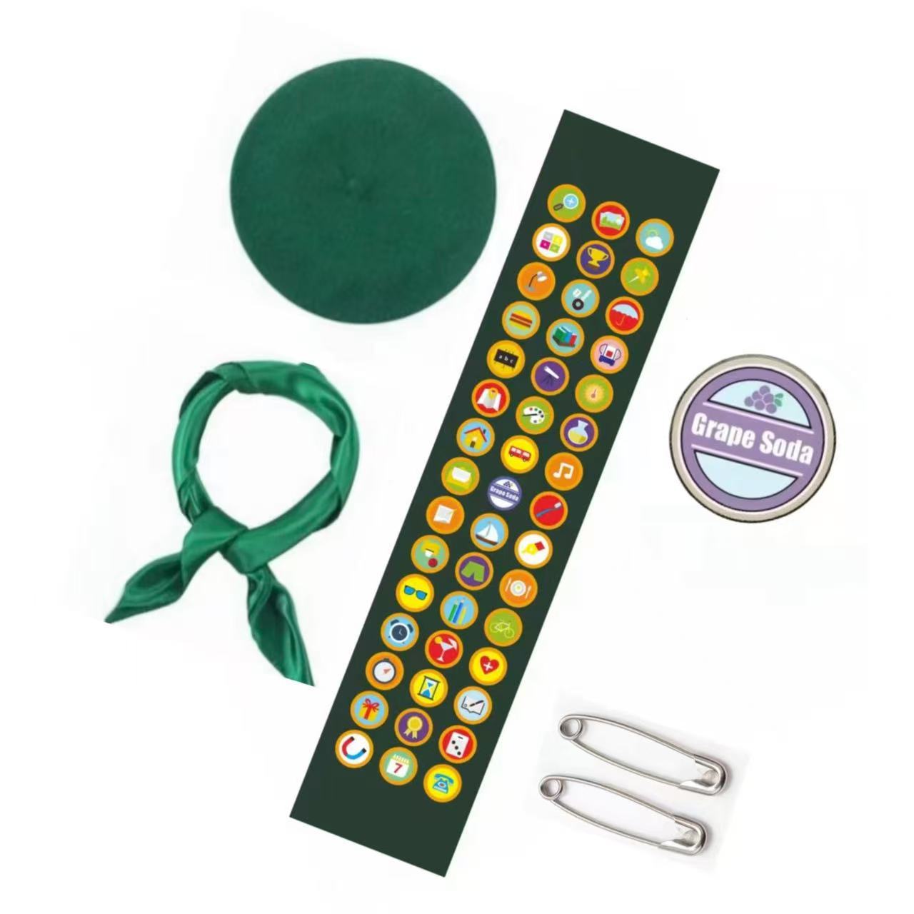 Ensemble de 5 pièces de costume de scout pour femme avec béret vert, écharpe, nœud papillon pour fête d'Halloween, déguisement militaire de soldat