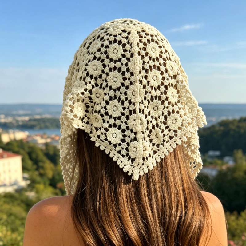 Foulard triangulaire ajouré à motifs floraux, pour voyage, vacances, plage, bandeau décoratif, foulard de taille, foulard de hanche, cache-cou