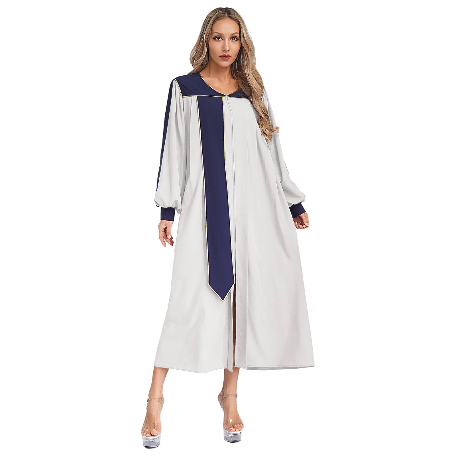Robe de prêtre chrétien pour femmes, fermeture éclair fendue sur le devant, robe de pasteur, Robes de chorale d'église, Costume de spectacle du clergé catholique d'halloween